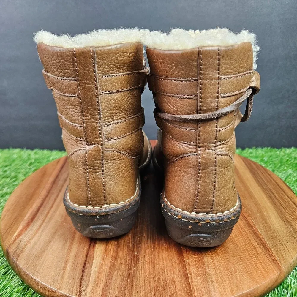 UGG Australia Caspia Boots Womens 5 Brown Leather Shearling Ankle Lace Up 1932